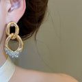 Alloy Rhinestone Irregular Geometric Round Stud Earrings Vintage Hong Kong Style Minimalist Jewelry view 3