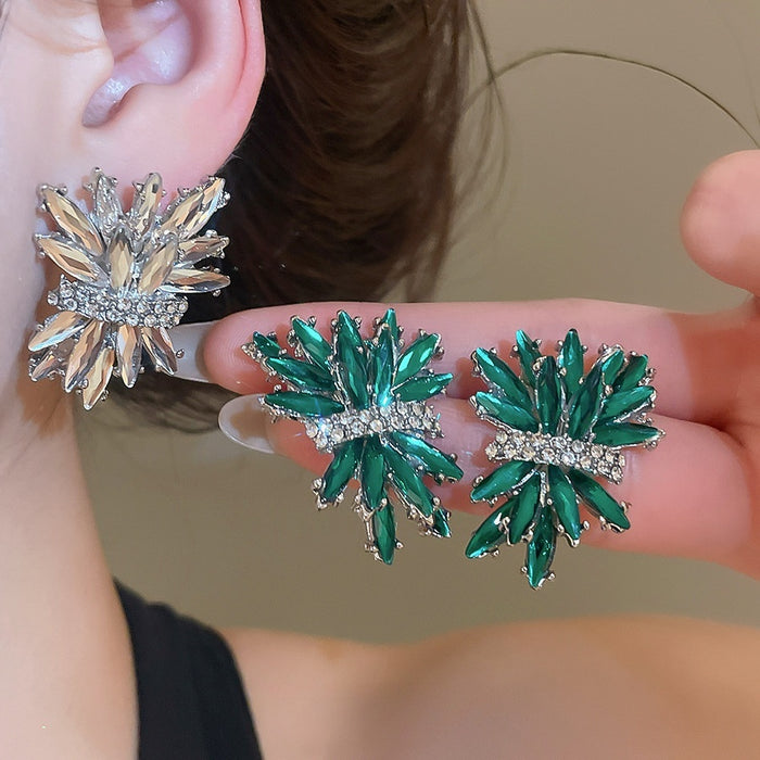 Alloy Sparkling Rhinestone Wing Stud Earrings For Women Irregular Geometric Minimalist Statement Style