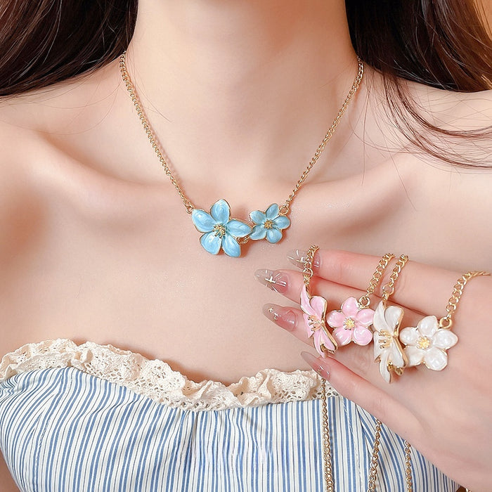 Colorful Enamel Flower Alloy Necklace Monet Garden Fairy Style Summer Collarbone Chain