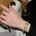 18K Gold Plated Copper Zircon Twisted Open Bangle Ring Jewelry Set For Women view 3