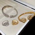 18K Gold Plated Copper Zircon Twisted Open Bangle Ring Jewelry Set For Women view 2
