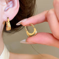 Minimalist Frosted Copper U Shaped Oval Stud Earrings, Light Luxury Fashion Ear Jewelry view 3