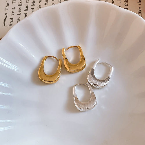 Minimalist Frosted Copper U Shaped Oval Stud Earrings, Light Luxury Fashion Ear Jewelry