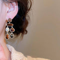 Vintage Maillard Artificial Crystal Teardrop Tassel Drop Earrings With Silver Needle Studs view 3