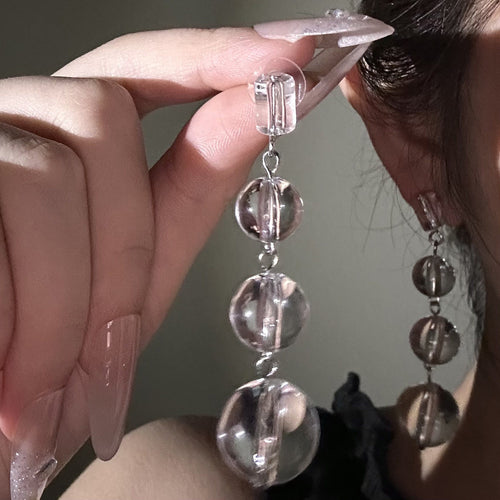 Minimalist Geometric Round Beaded Artificial Crystal Stud Earrings Chic Style