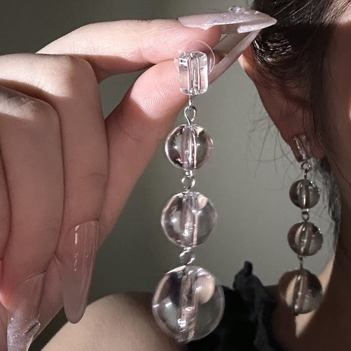 Minimalist Geometric Round Beaded Artificial Crystal Stud Earrings Chic Style