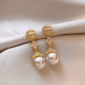 French Vintage Hollow Rhinestone Faux Pearl Stud Earrings Elegant Light Luxury Jewelry For Women view 2