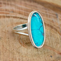 Oval Geometric Faux Turquoise Sticker Ring, Niche UV Sealed Statement Jewelry For Women view 3