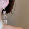 Transparent Glass Bead Round Pendant Tassel Drop Earrings With Silver Posts For Women view 4