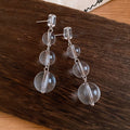 Transparent Glass Bead Round Pendant Tassel Drop Earrings With Silver Posts For Women view 3