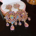 Alloy Rhinestone Flower Teardrop Drop Earrings Light Luxury Silver Needle Stud Style view 4