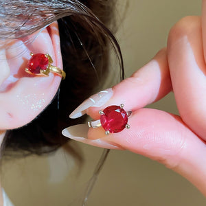 Light Luxury Gold Plated Zircon Round Clip-on Earrings For Non-Pierced Ears