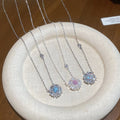 Korean Light Luxury Copper Zircon Round Flower Pendant Necklace For Women view 3