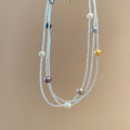 French Vintage Multi Layer Glass Crystal Pearl Beaded Geometric Choker Necklace view 4