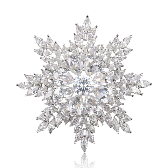 Metal Alloy Rhinestone Snowflake Brooch Pin For Christmas Coat Decor