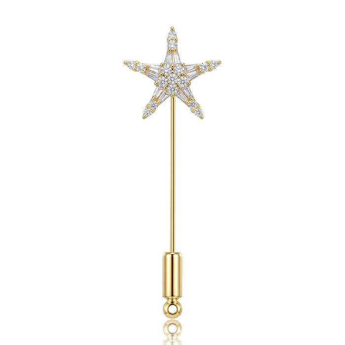 Gold Plated Copper Star Brooch Pin For Trendy Apparel Decoration