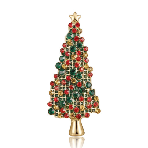 Alloy Enamel Rhinestone Christmas Tree Brooch Pin For Holiday Outfits