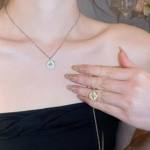14K Gold Plated Zircon Round Eight Point Star Pendant Necklace Korean Style Collarbone Jewelry