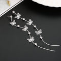 Butterfly Crystal Look Extra Long Threader Earrings in Two Colors view 4