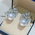 Delicate Ribbon Bow Faux White Pearl Stud Earrings With Zircon Fairy Style Jewelry view 4