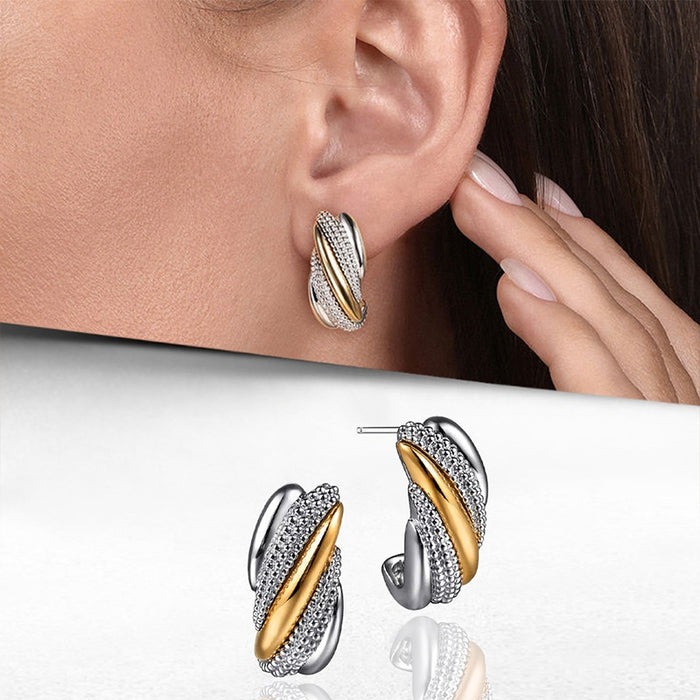 Light Luxury Two Tone Knotted Stud Earrings Fashion Old Money Style Twisted Hoop Earrings