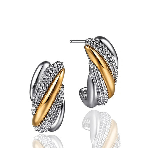 Light Luxury Two Tone Knotted Stud Earrings Fashion Old Money Style Twisted Hoop Earrings