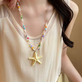 Colorful Starfish Faux Pearl Beaded Necklace Island Vacation Geometric Collarbone Jewelry view 4