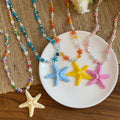 Colorful Starfish Faux Pearl Beaded Necklace Island Vacation Geometric Collarbone Jewelry view 2
