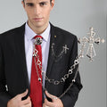 Cross and Round Pin Double Chain Collar Brooch in Two Finishes view 1