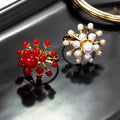 White Pearl Look Cluster Adjustable Gold Tone Ring view 1
