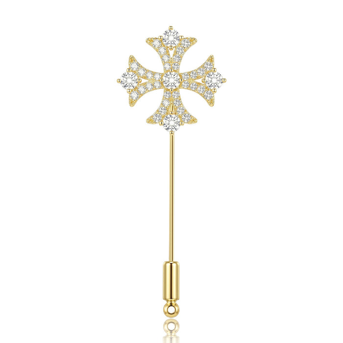 Real Gold Plated Copper Cross Brooch Pin For Fashion Apparel