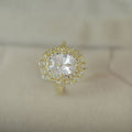 Gold Tone Oval Cluster Halo Ring In A Polished Decorative Design view 2