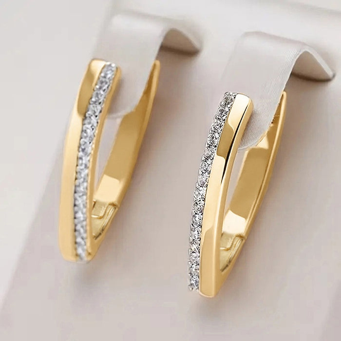 Copper Gold Plated Micro Pave Zircon Geometric V Drop Earrings For Women Cross Border Jewelry