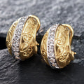 Vintage Carved Rhinestone Two Tone Gold Silver C Shape Ear Cuffs Light Luxury Commuter Earrings view 1