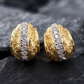 Vintage Carved Rhinestone Two Tone Gold Silver C Shape Ear Cuffs Light Luxury Commuter Earrings view 2