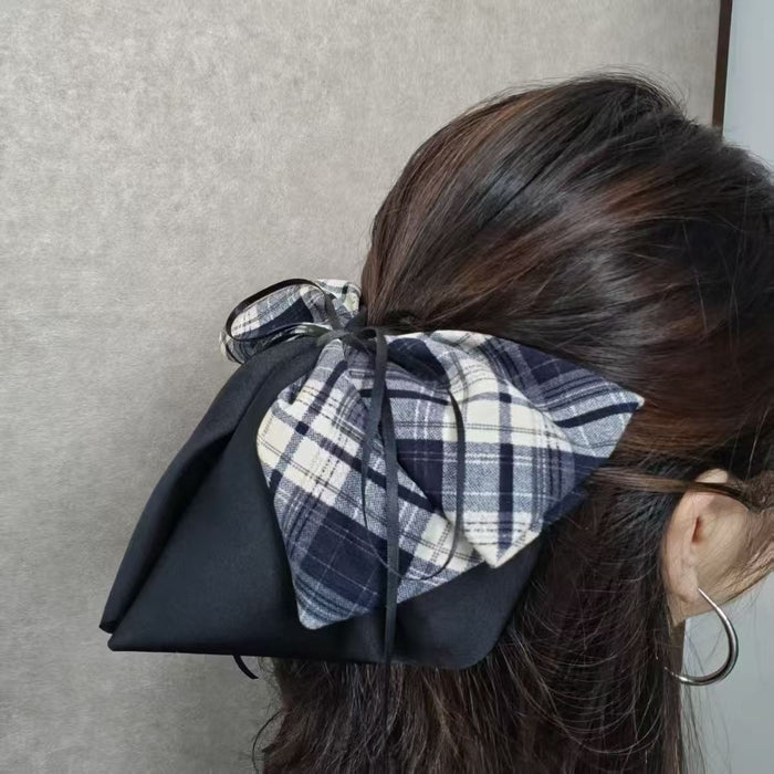 Plaid Ribbon Bow Claw Clip For Elegant Half Up Hair