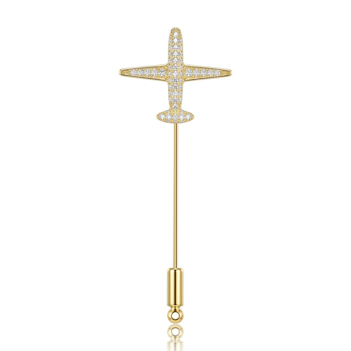 Gold Plated Copper Airplane Brooch Pin For Fashion Apparel