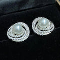 Sparkling Multi Layer Spiral Zircon Surround Faux Pearl Stud Earrings Baroque Style Women's Jewelry view 3