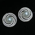Sparkling Multi Layer Spiral Zircon Surround Faux Pearl Stud Earrings Baroque Style Women's Jewelry view 2