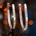 Rose Gold Pave Zircon Hoop Earrings, Korean Style Versatile Fashion Earrings For Women view 3