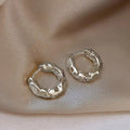 Vintage Hammered Texture Small Huggie Earrings, Faux Gold Plated Commuter Jewelry For Women view 2