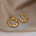 Vintage Hammered Texture Small Huggie Earrings, Faux Gold Plated Commuter Jewelry For Women view 1