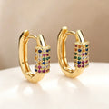 European Style Colorful Zircon Cylinder Huggie Earrings, Rainbow Hoop Earrings For Women view 2