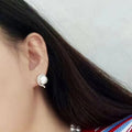 Light Luxury Sunflower Zircon Stud Earrings With Faux Pearl Bridal Wedding Earrings For Women view 3
