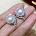 Light Luxury Sunflower Zircon Stud Earrings With Faux Pearl Bridal Wedding Earrings For Women view 2
