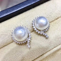 Light Luxury Sunflower Zircon Stud Earrings With Faux Pearl Bridal Wedding Earrings For Women view 1