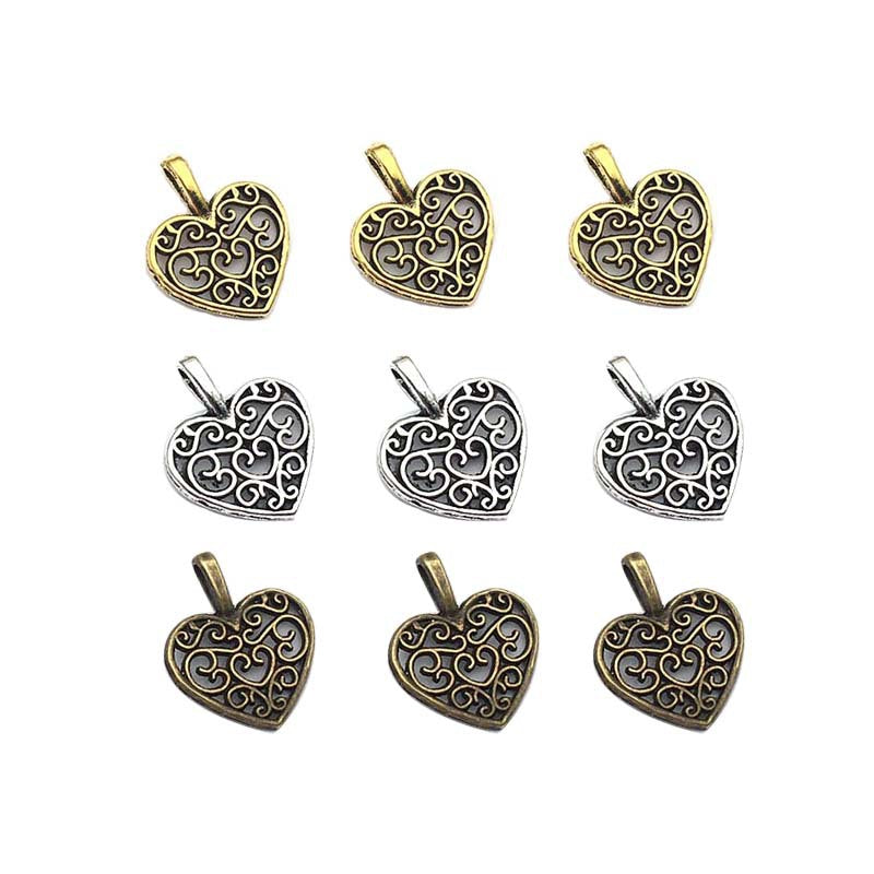 0.6g Antique Bronze Silver Gold Zinc Alloy Heart Charm Pendant for DIY Necklace Jewelry