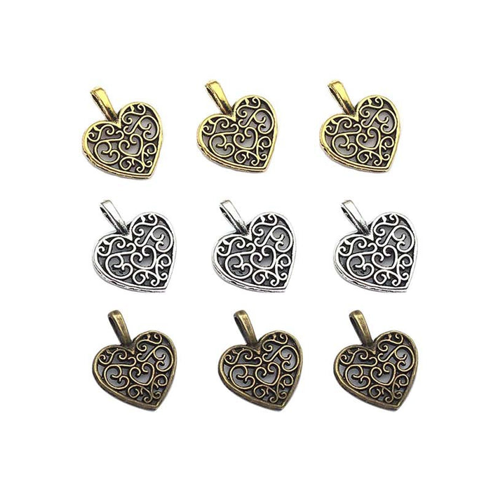 Antique Silver Heart Metal Charms with 3 Listed Options