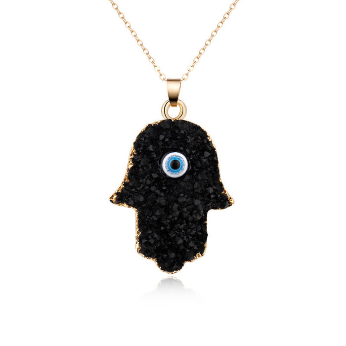 Gold Tone Crystal Cluster Hamsa Evil Eye Pendant Necklaces in Two Colors