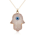 Gold Tone Crystal Cluster Hamsa Evil Eye Pendant Necklaces in Two Colors view 4